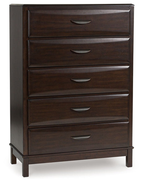 Vanmore - Dark Brown - Five Drawer Chest by Benchcraft® | Bel Furniture