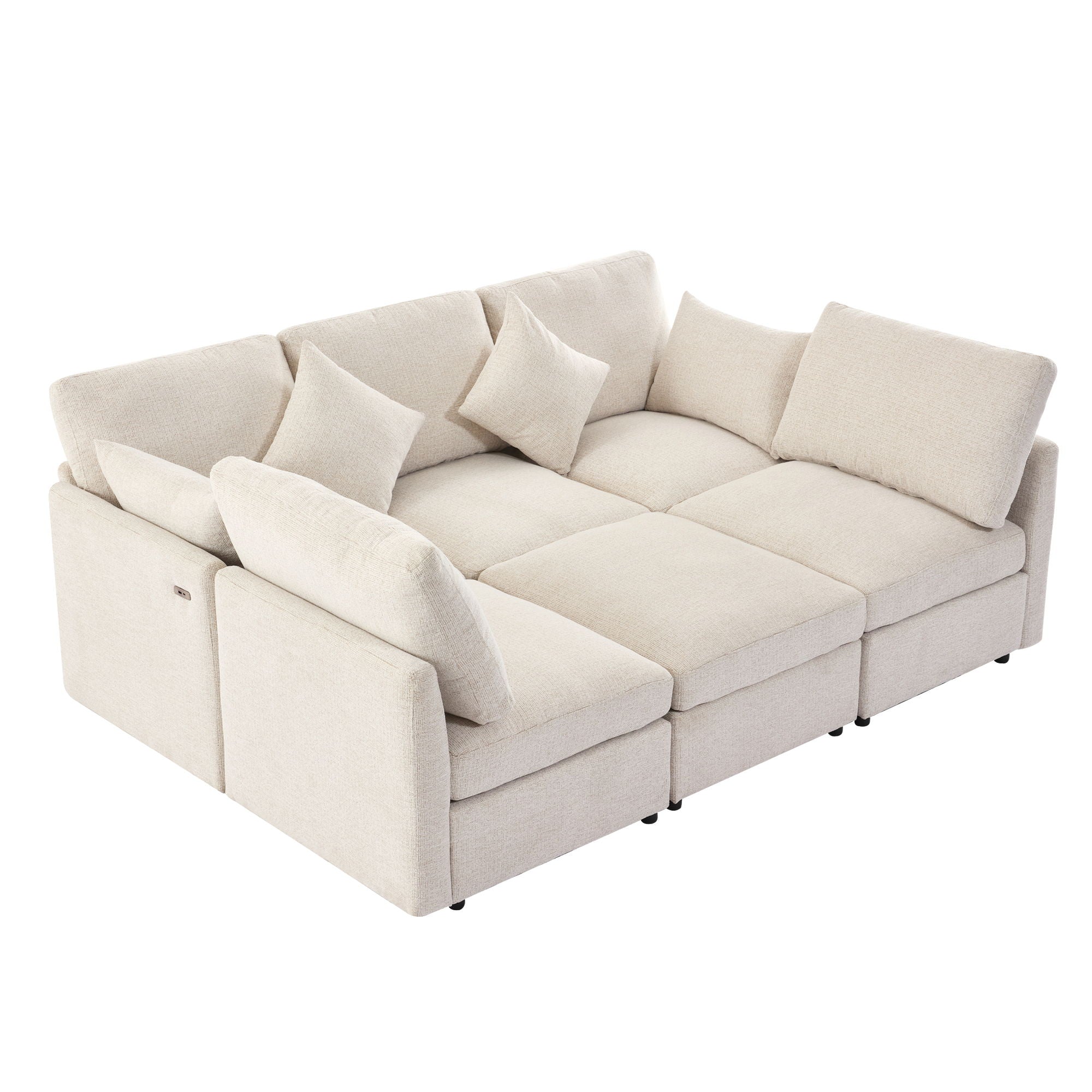 Sectional Sofa Modular Sofa U - Shaped Sofa Couch Sofa Bed L - Shaped Sofa With A Movable Ottoman And Two USB Ports For Living Room