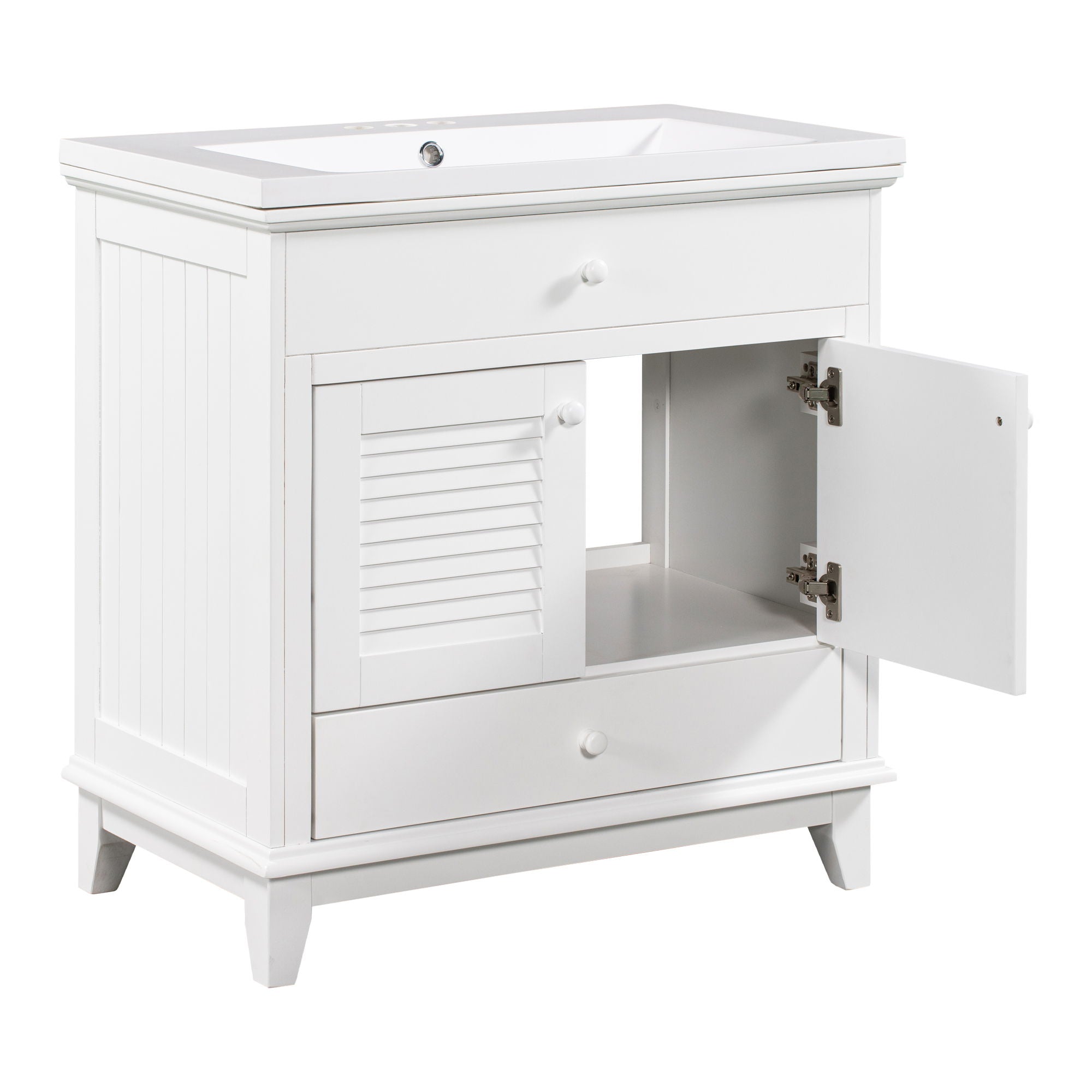 Bathroom Vanity With Sink, Bathroom Cabinet With Two Doors And One Drawer, White