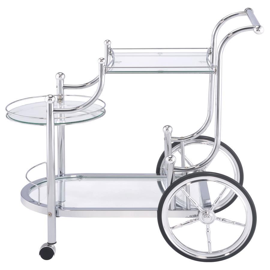 Sarandon - 3-Tier Glass Shelf Metal Bar Cart - Chrome by CoasterEveryday | Bel Furniture