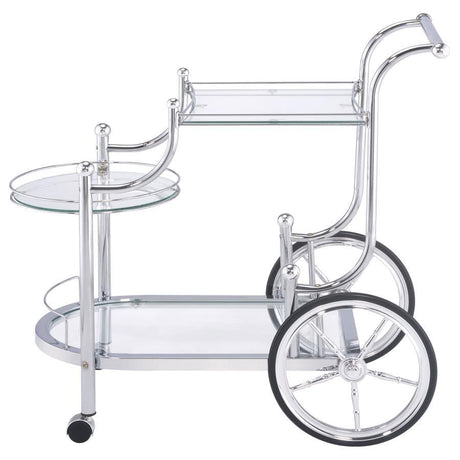 Sarandon - 3-Tier Glass Shelf Metal Bar Cart - Chrome by CoasterEveryday | Bel Furniture