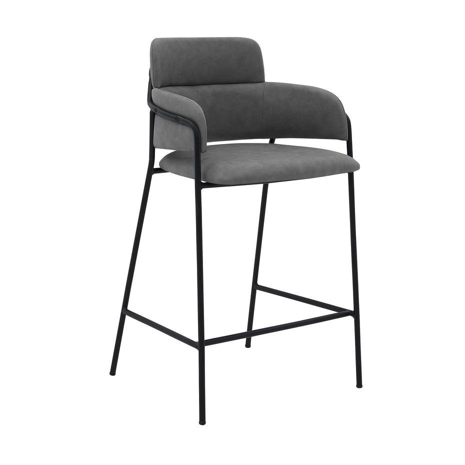 Faux Leather Counter Height Bar Chair - Black / Gray