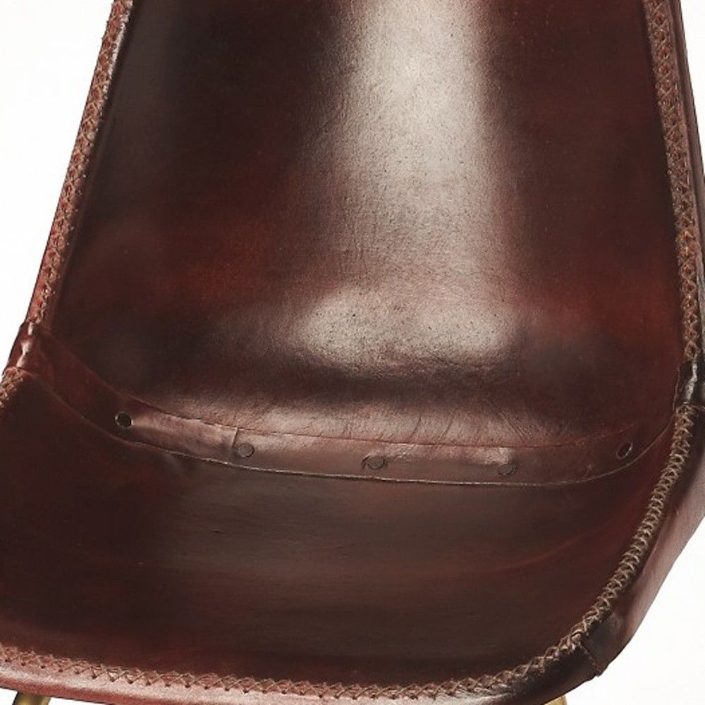 Leather And Iron Bar Chair - Brown / Gold