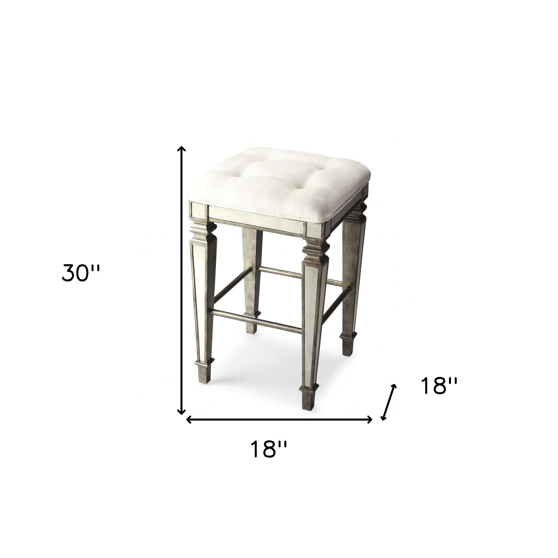 Backless Counter Height Bar Chair - White / Silver