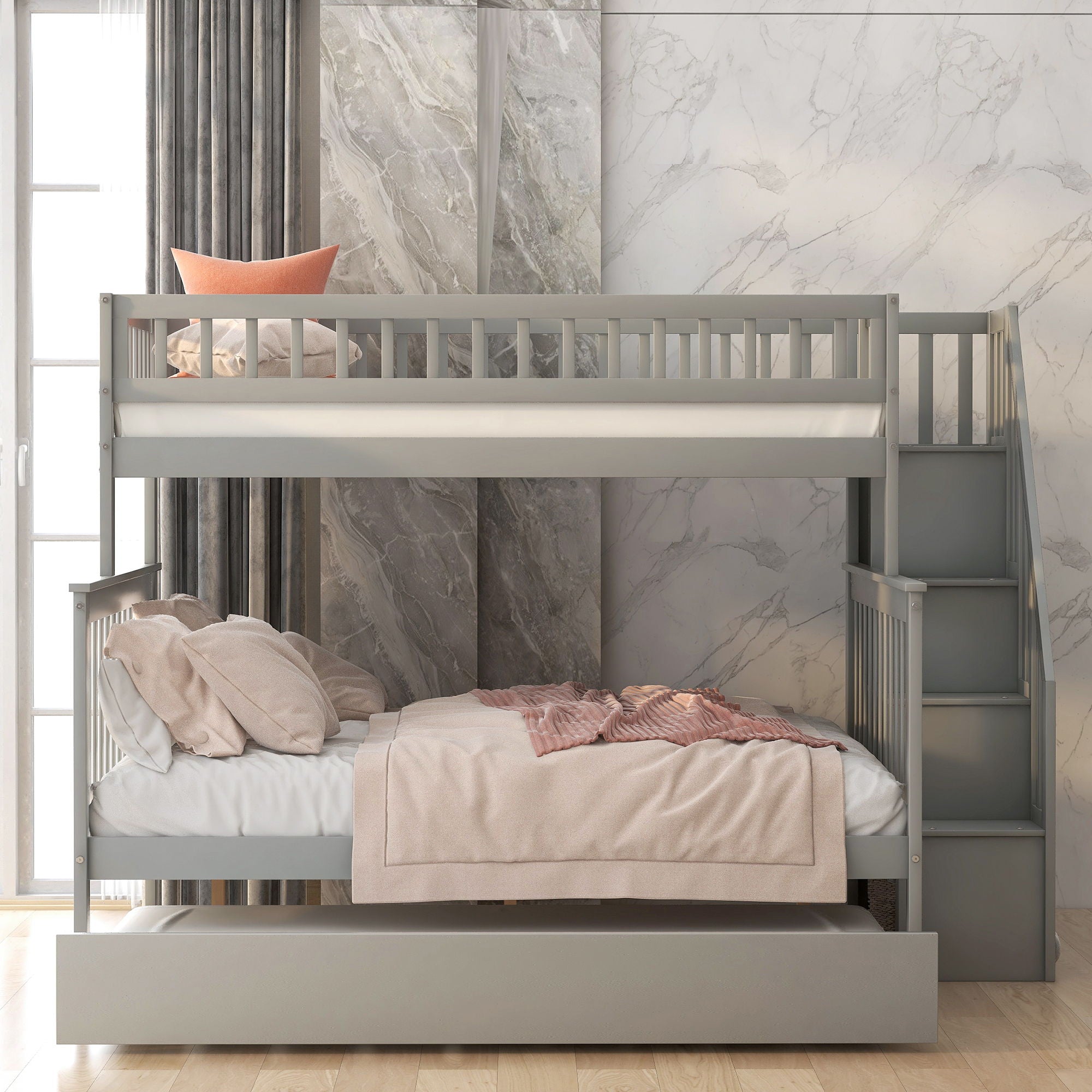 Twin Over Full Bunk Bed With Trundle And Staircase