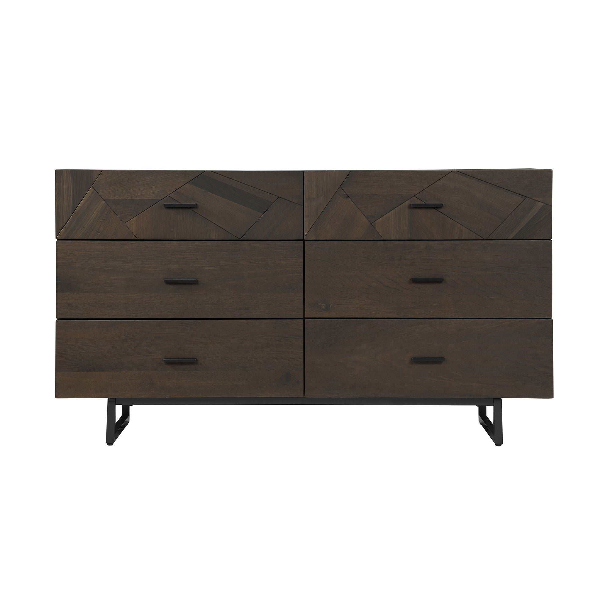 Carved Geometric Solid Wood Six Drawer Double Dresser - Dark Brown