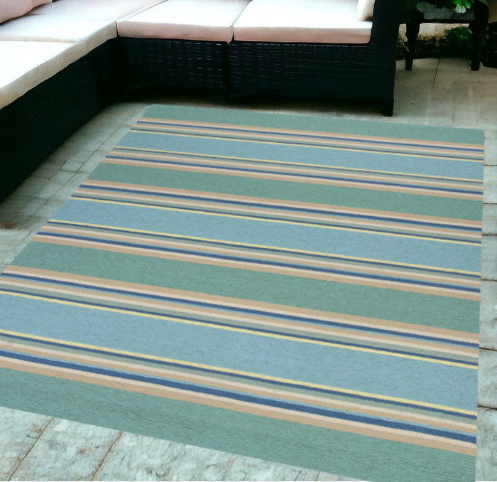 5' X 7' Stripes UV Treated Indoor / Outdoor Area Rug - Ocean