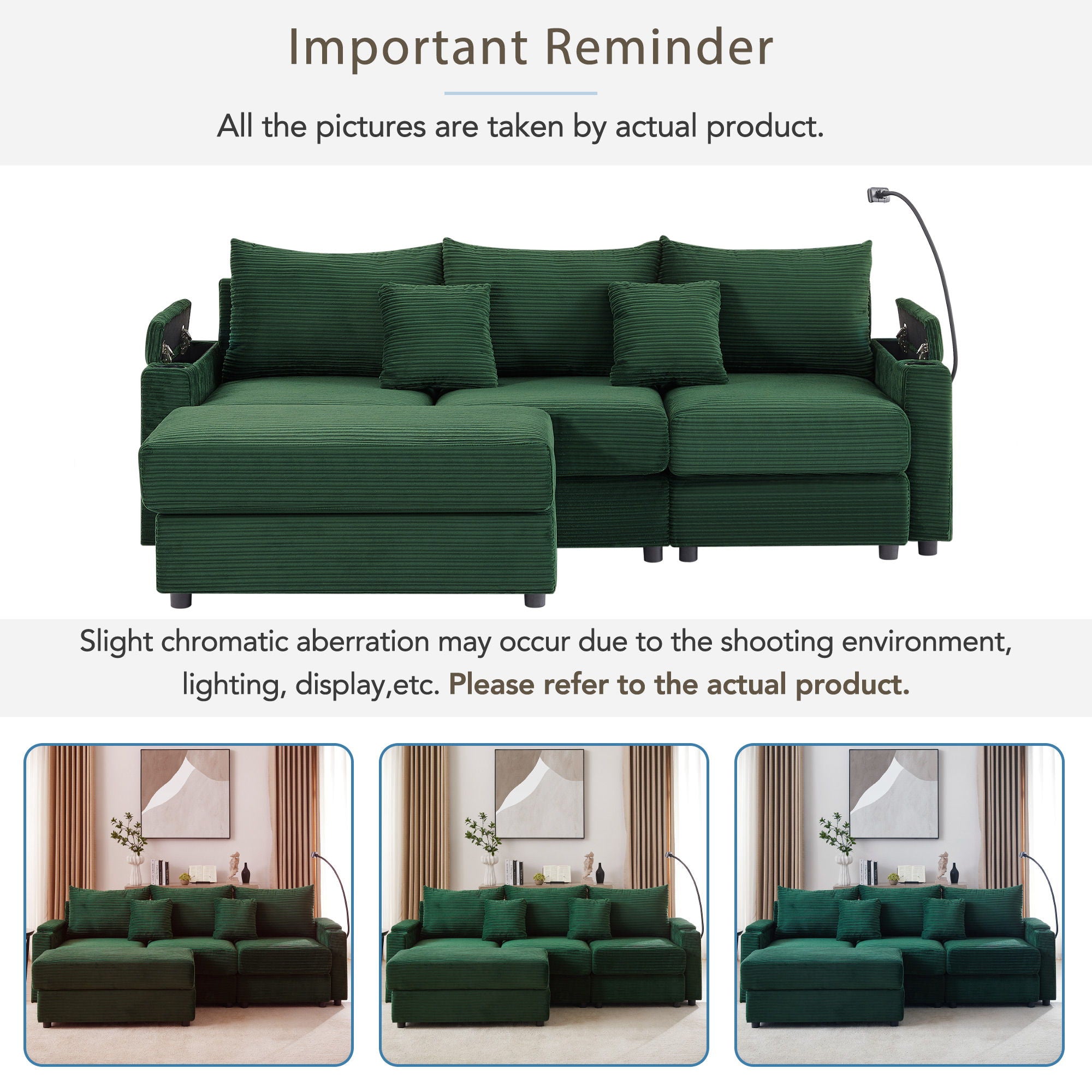 Modern Style Loveseat Sofa Sectional Sofa Couch With Storage Space, A Movable Ottoman, Two USB Ports, Two Cup Holders, A Phone Holder For Living Room