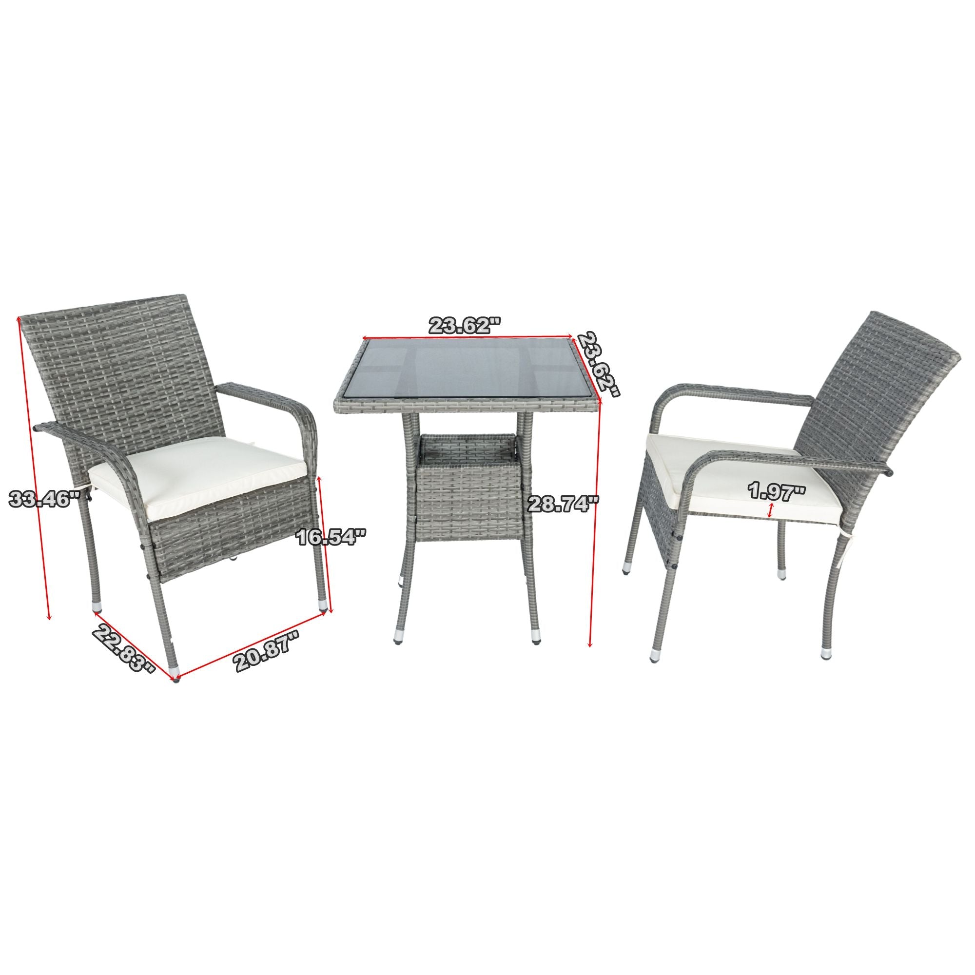 3 Piece Patio Wicker Conversation Set Wicker And Cushion - Gray / White