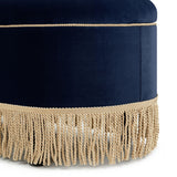 Melinda - Oval Tufted Bullion Fringe Storage Bench