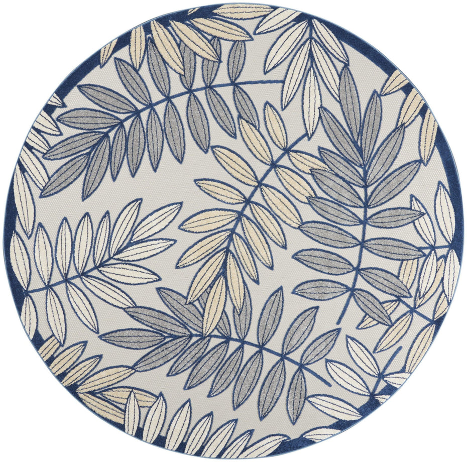 8' X 8' Round Floral Non Skid Indoor / Outdoor Area Rug - Ivory / Navy