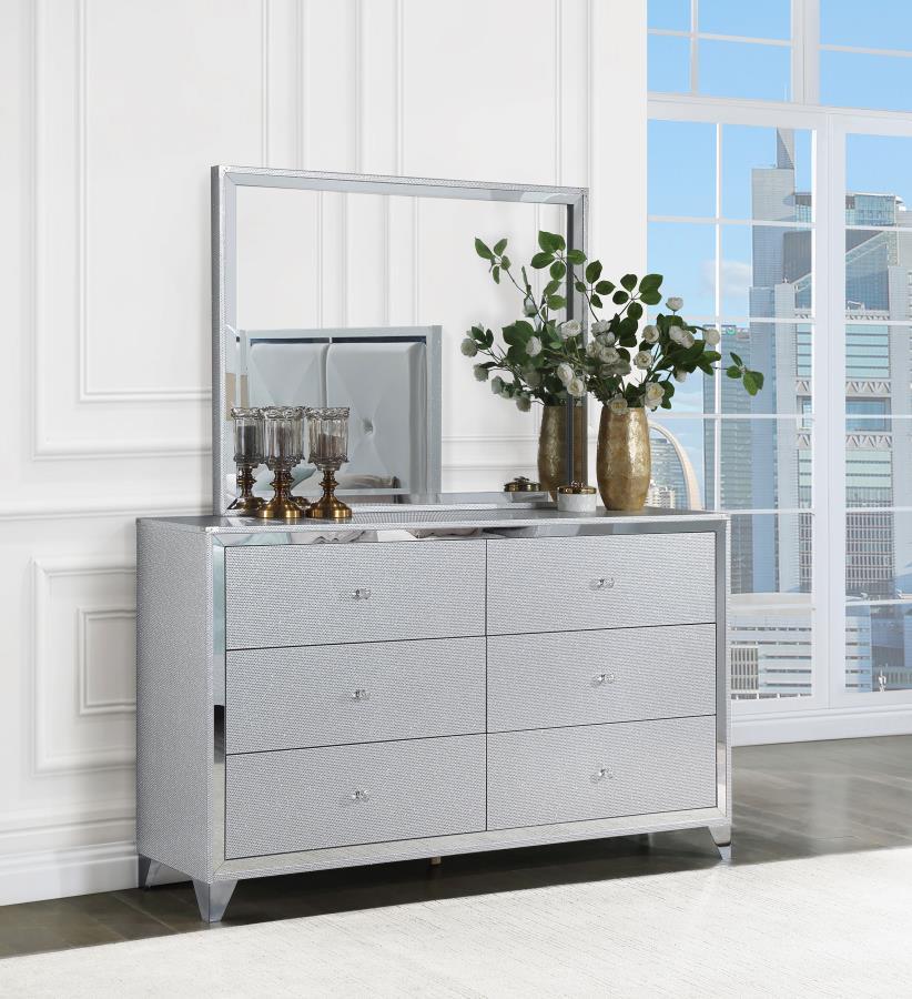 Larue - 6-Drawer Dresser With Mirror - Silver