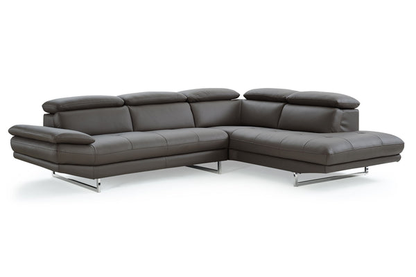 Dark Genuine Leather L Shaped Two Piece Sofa And Chaise Sectional - Gray