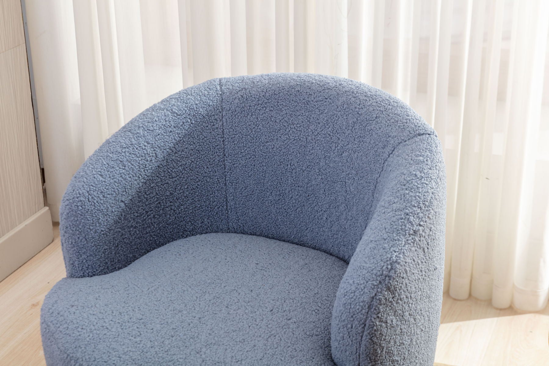 Teddy Fabric Swivel Accent Armchair Barrel Chair With Powder Coating Metal Ring