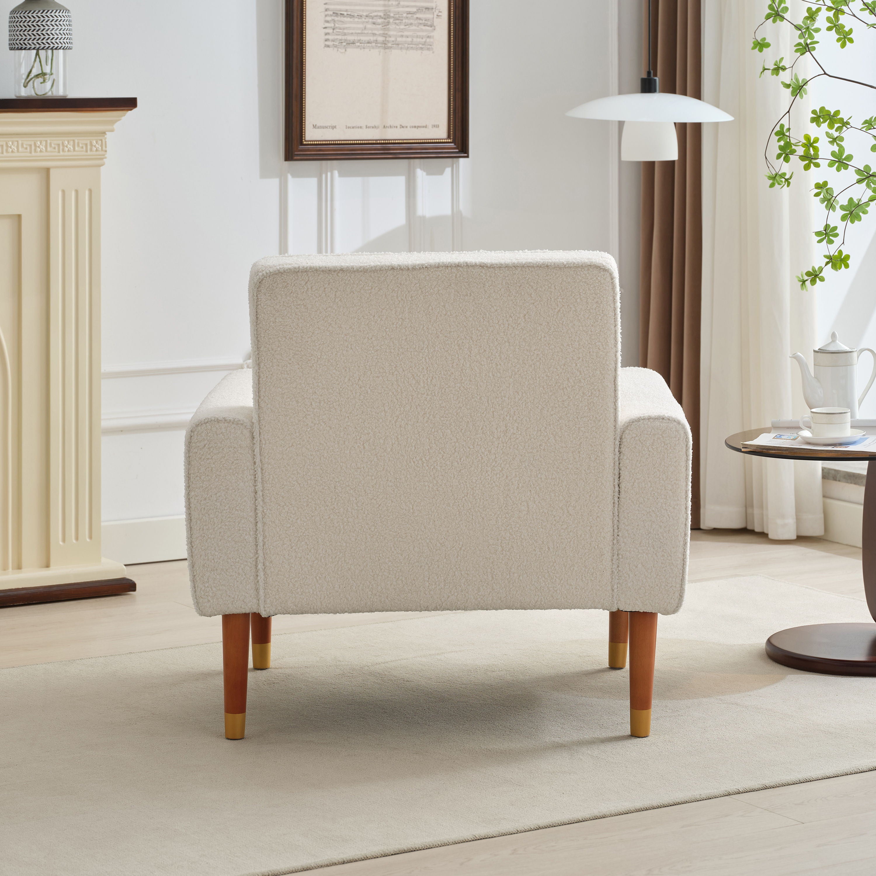 Classic Biscuit Style Accent Chair Comfortable Armrests, Soft Fabric, Elegant Solid Wood Legs With Gold Finish - Beige