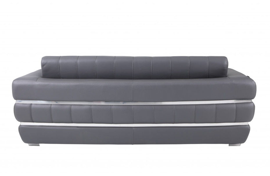 Italian Leather Sofa With Silver Legs - Dark Gray