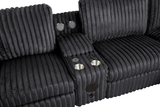 Amelia Onyx Corduroy Fabric Power Reclining Sectional with Storage Console & Bluetooth Speakers