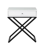 Koda - Wooden End Side Table Nightstand With Glass Top, Drawer And Metal Cross Base by Lilola Home | Bel Furniture