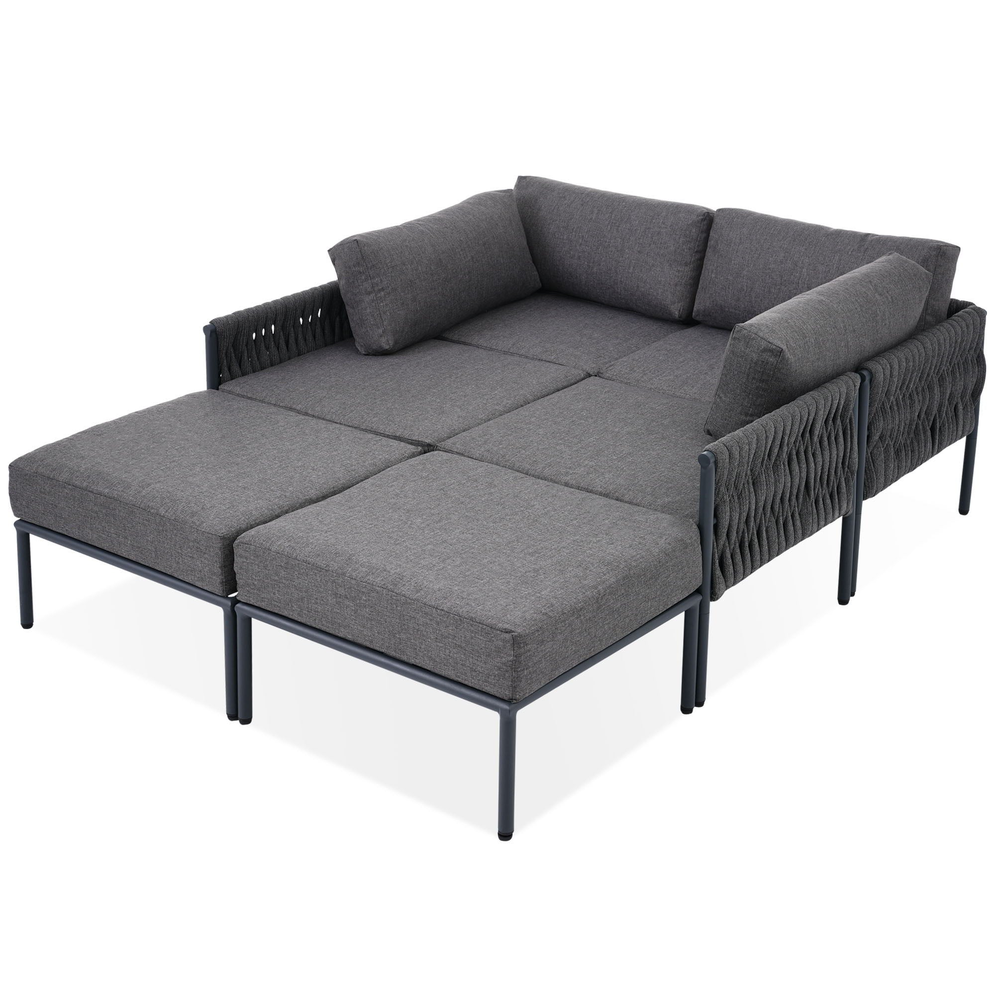 6 Pieces Aluminum Patio Furniture Set, Modern Metal Outdoor Conversation Set Sectional Sofa With Removable Olefin Extra Thick Cushions Cushion - Gray