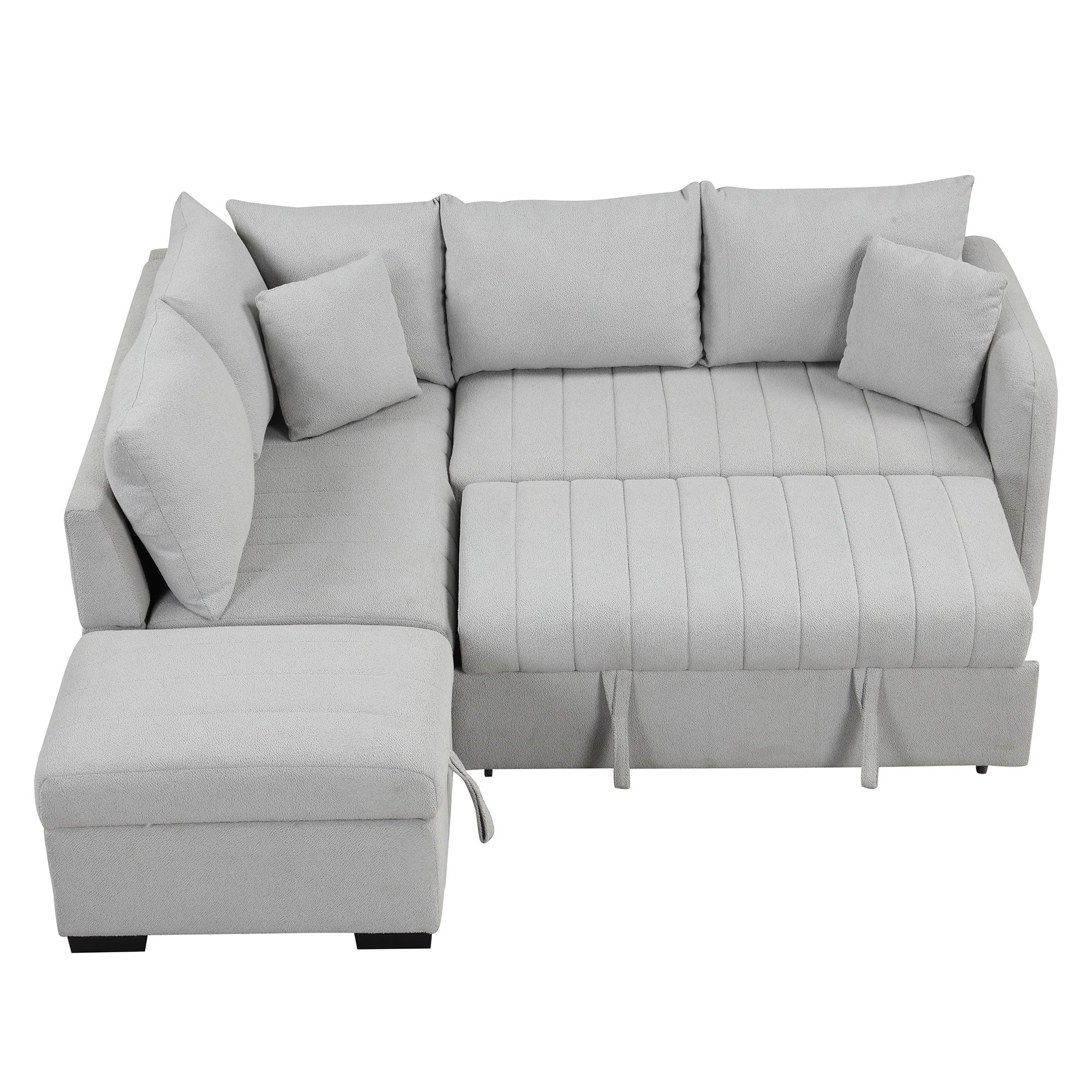 L-Shaped Sectional Pull Out Sofa Bed Sleeper Sofa With Two USB Ports, Two Power Sockets And A Movable Storage Ottoman