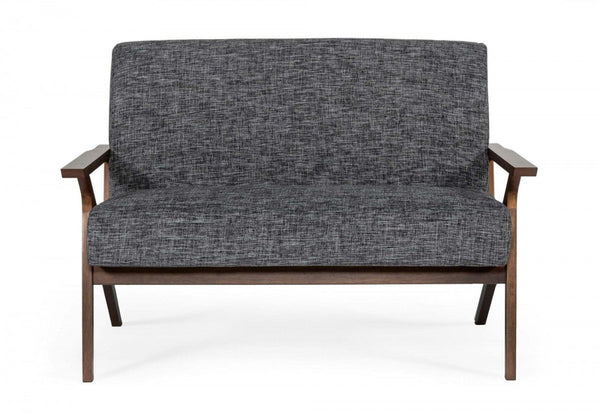 Compact Fabric And Walnut Veneer Loveseat - Gray