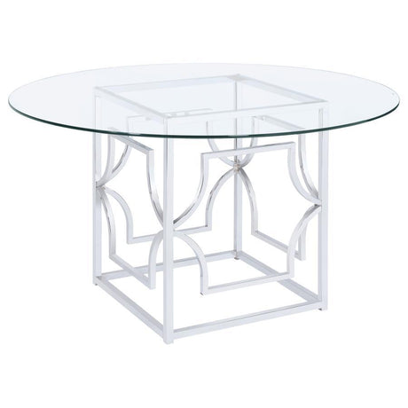 Starlight - Round Glass Top Metal Dining Table Pearl Silver by Coaster Fine Furniture | Bel Furniture