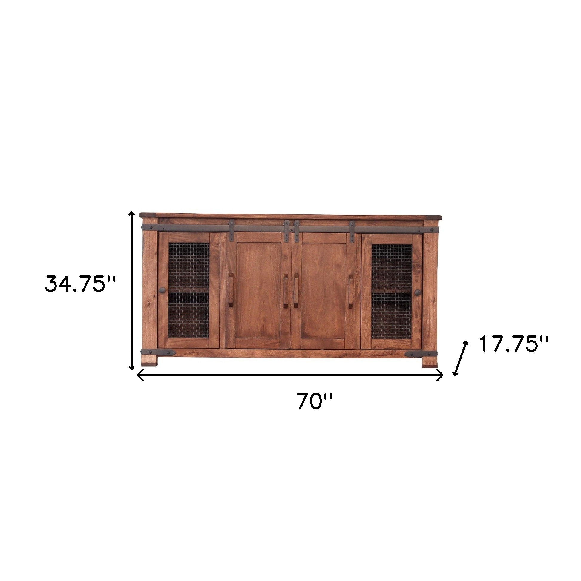 Solid Cabinet Enclosed Storage Distressed, TV Stand - Brown