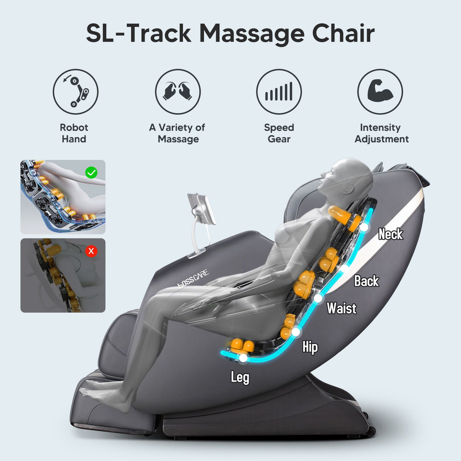 Bosscare - 2023 New Massage Full Body Chairs With Ai Voice, App Control Zero Gravity Shiatsu Recliner Massage Chair