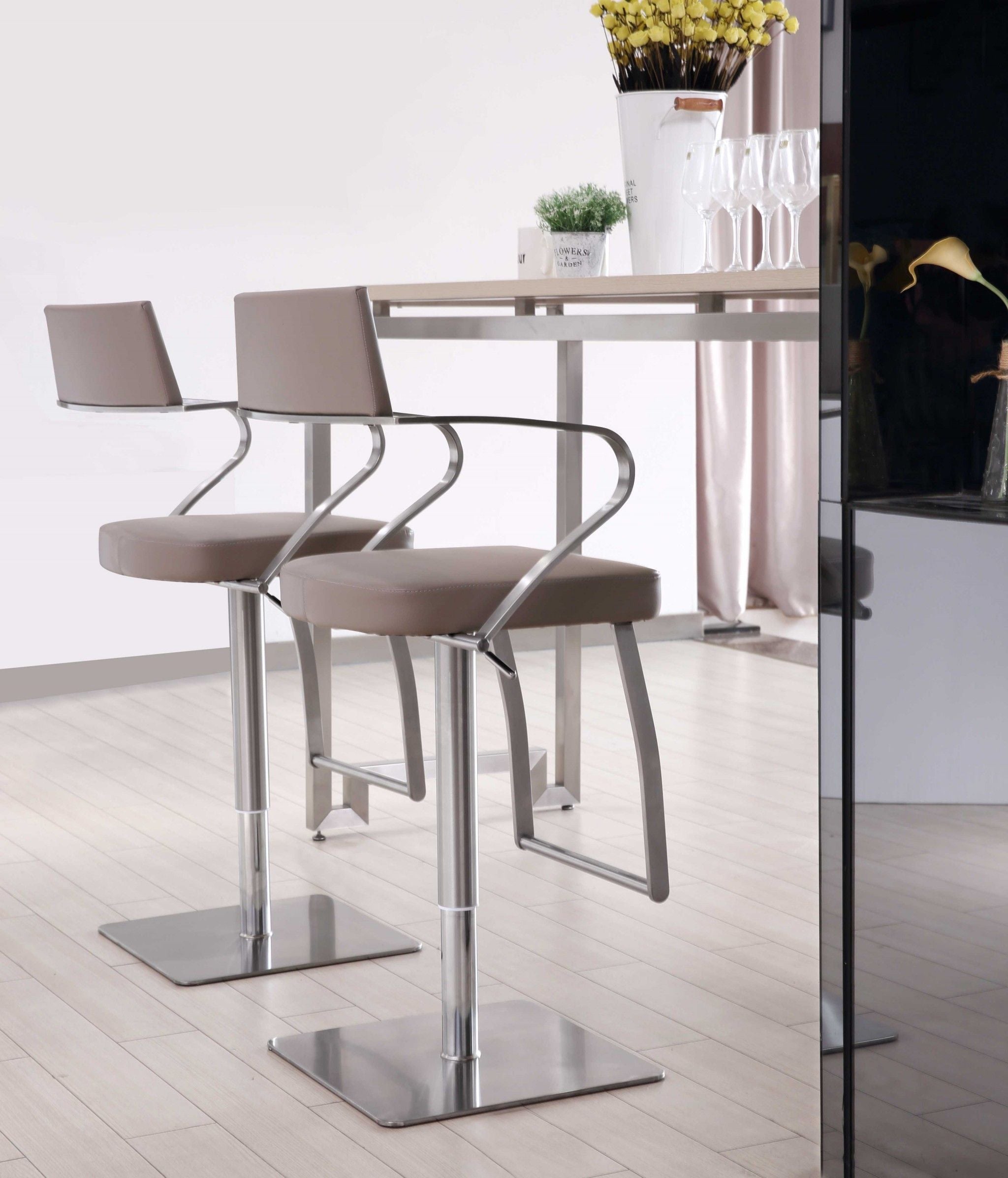 Stainless Steel Bar Chair - Taupe / Silver