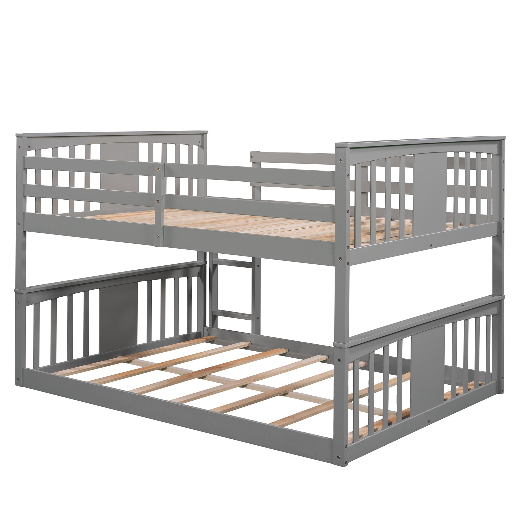 Full Over Full Bunk Bed With Ladder - Gray