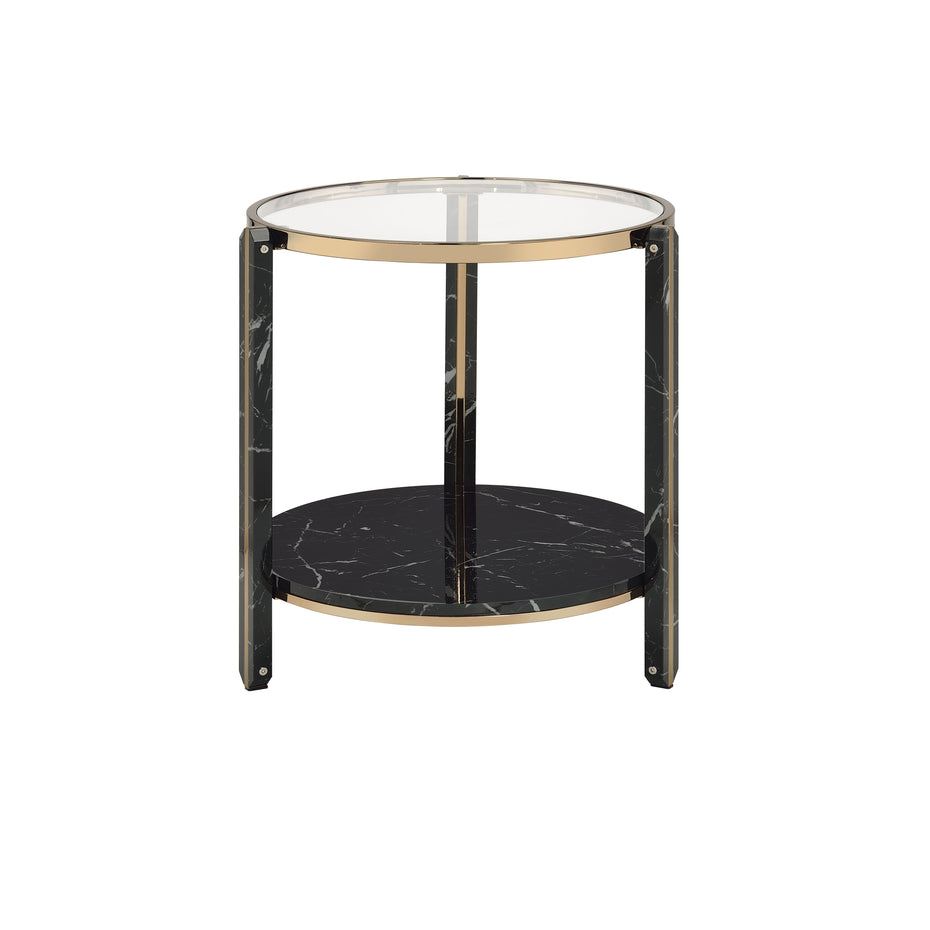 Thistle - Clear Glass Faux Marble Top Champagne End Table - Black Multi