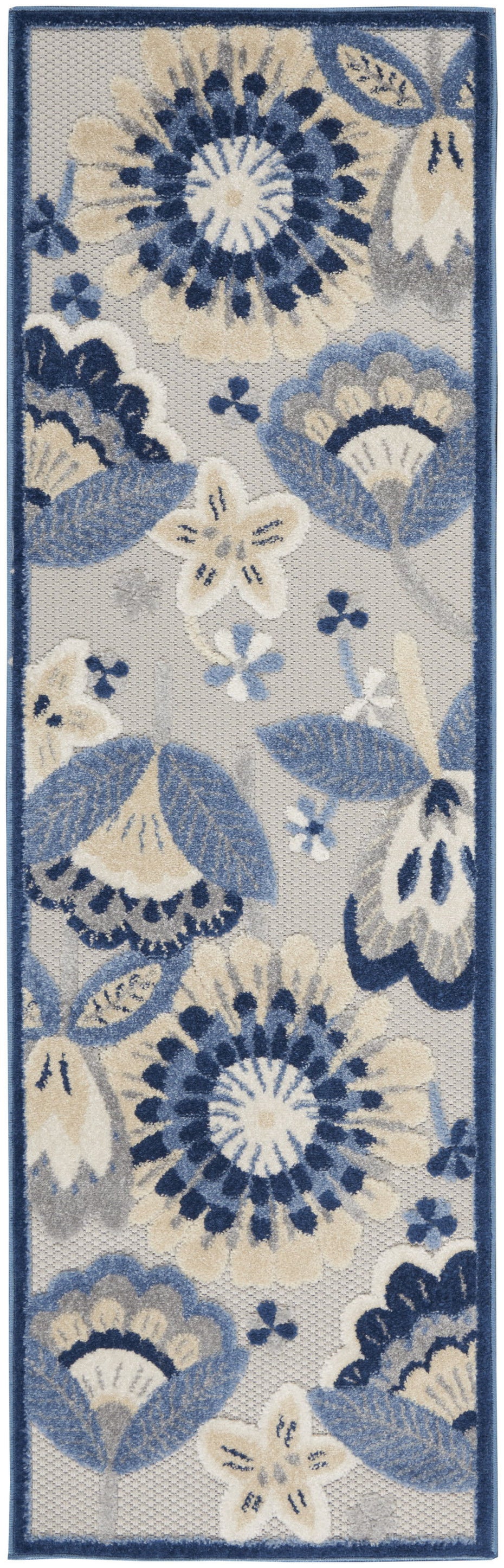 2' X 6' Floral Non Skid Indoor / Outdoor Runner Rug - Blue / Gray