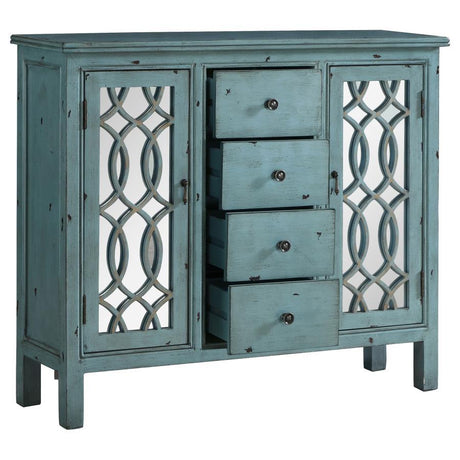 Rue - 4-Drawer Wood Trellis Accent Storage Cabinet - Blue by CoasterEveryday | Bel Furniture