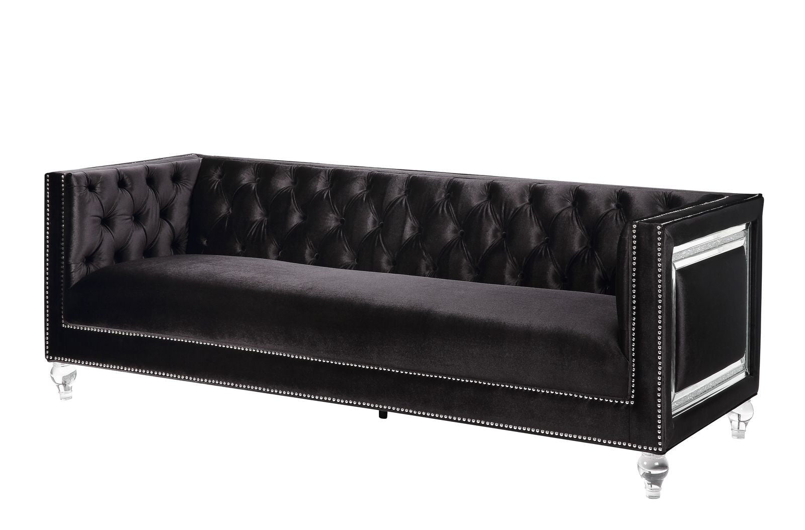 Velvet Sofa And Toss Pillows With Clear Legs - Black