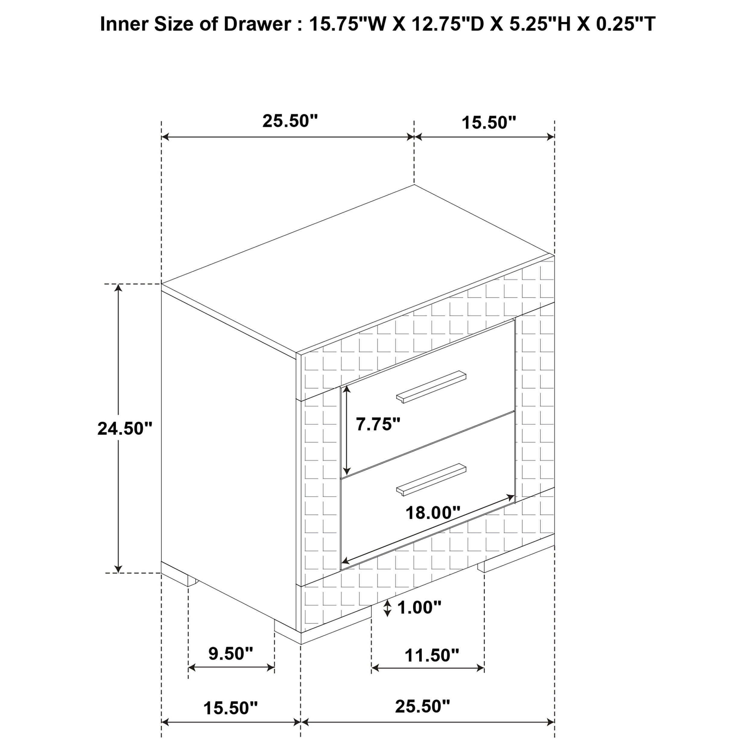 Ives - 2-Drawer Nightstand Bedside Table - Gray High Gloss