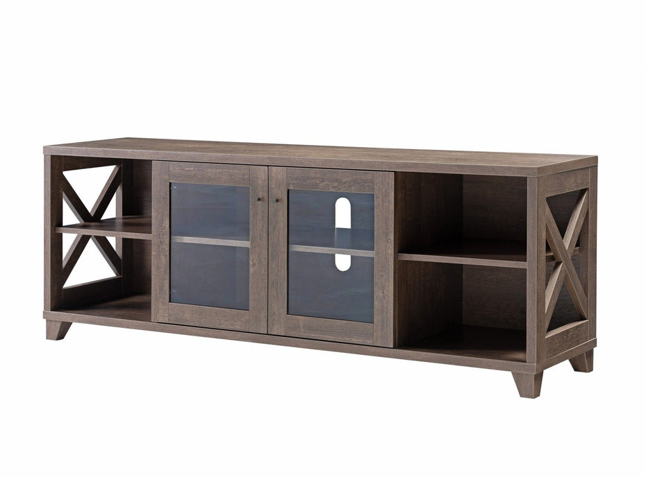 Particle Board And Glass Cabinet Enclosed Storage TV Stand - Brown