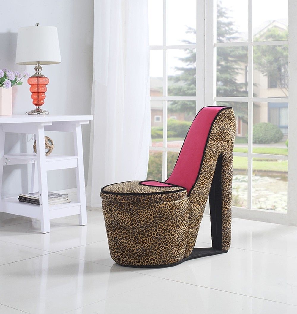 32.86" Faux Suede, Animal Print Side Chair - Brown