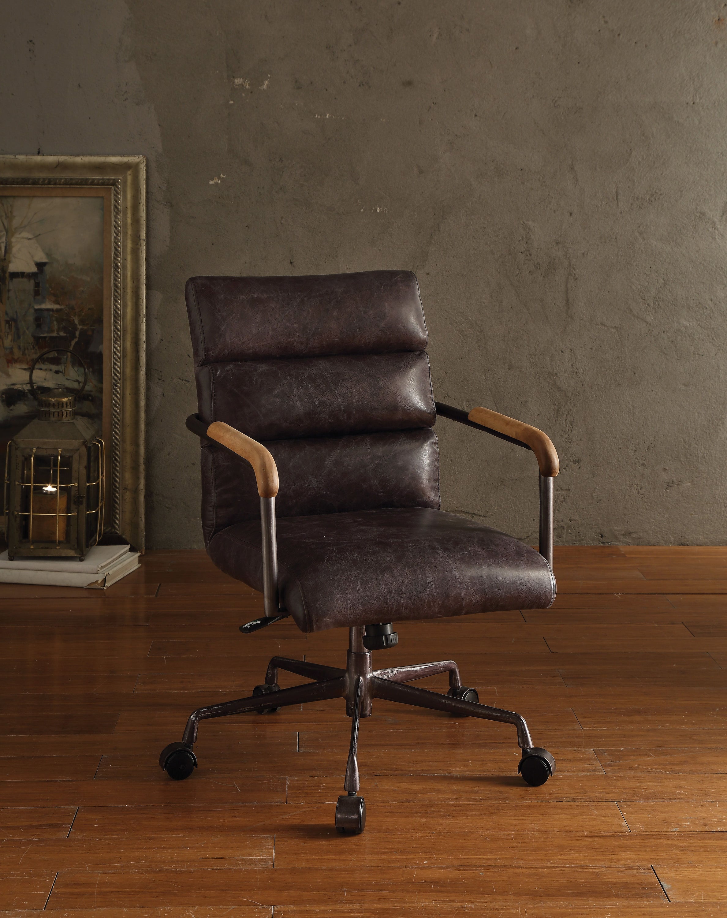 Harith - Antique Top Grain Leather Office Chair - Slate