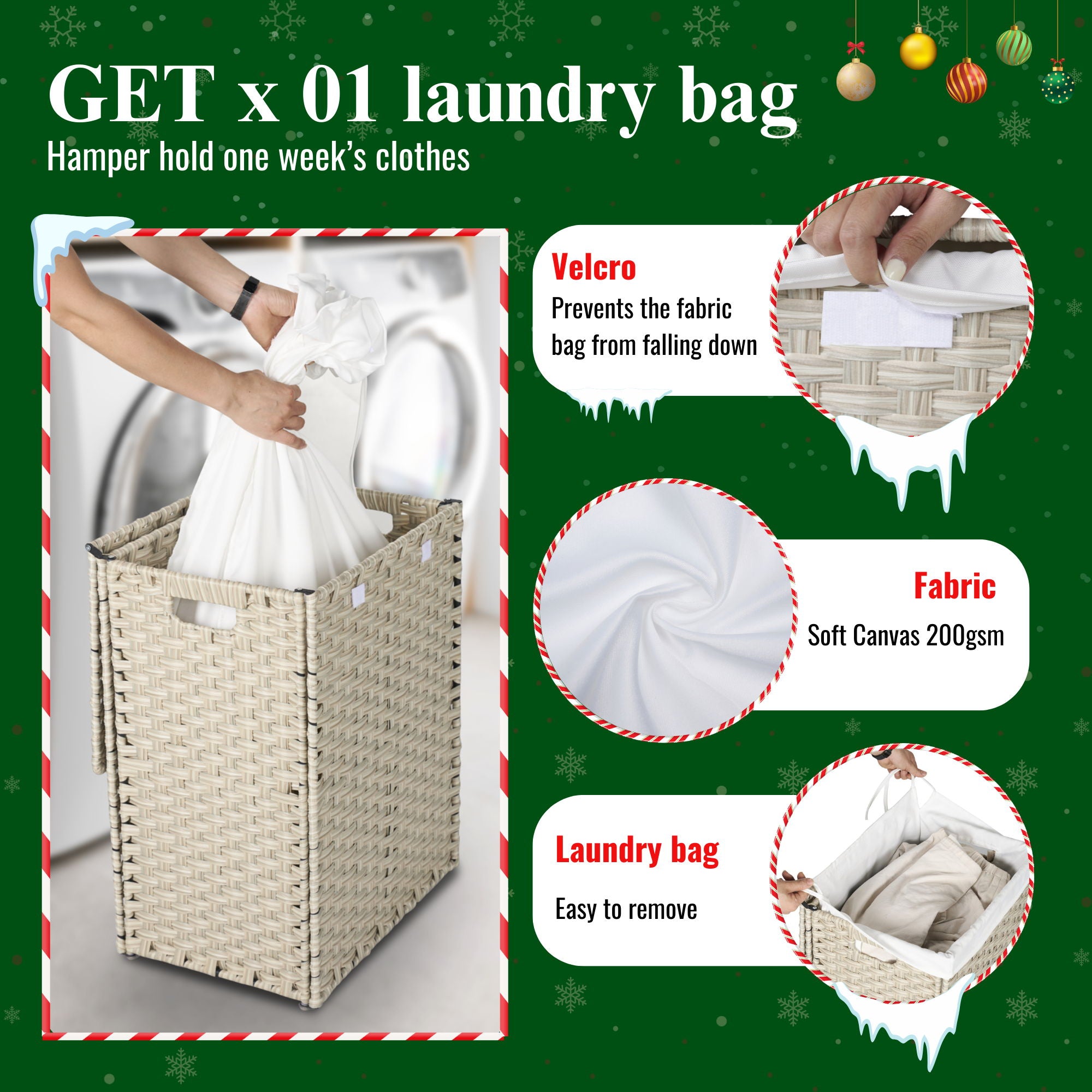 Laundry Hamper With Lid PE Rattan Powder Coating Frame Clothes Hampers With 2 Removable Bags