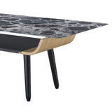 Landon - Coffee Table With Glass Marble Texture Top And Bent Wood Design by Lilola Home | Bel Furniture