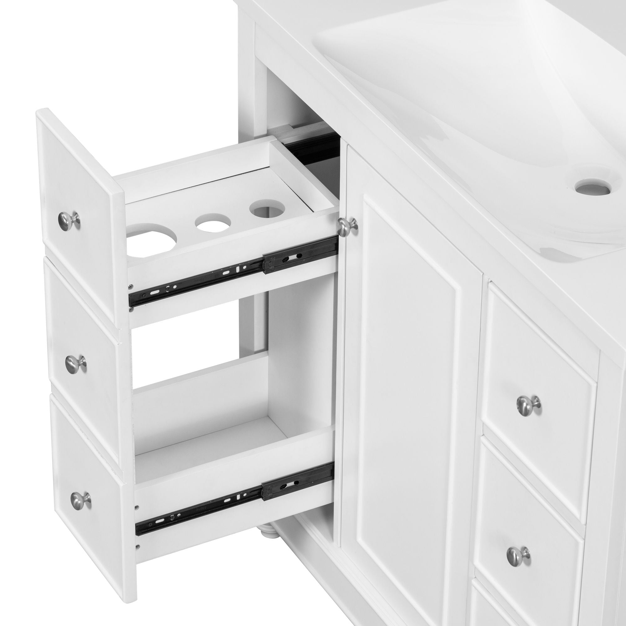 Contemporary Bathroom Vanity Cabinet, 4 Drawers & 1 Cabinet Door, Multipurpose Storage, Resin Integrated Sink, Adjustable Shelves, Solid Wood Frame With MDF