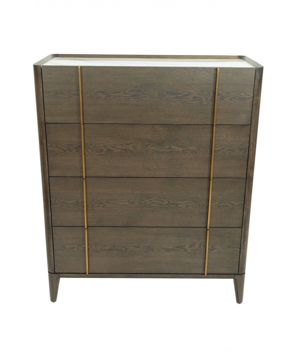 Solid Wood Four Drawer Dresser - Dark Brown / Gold