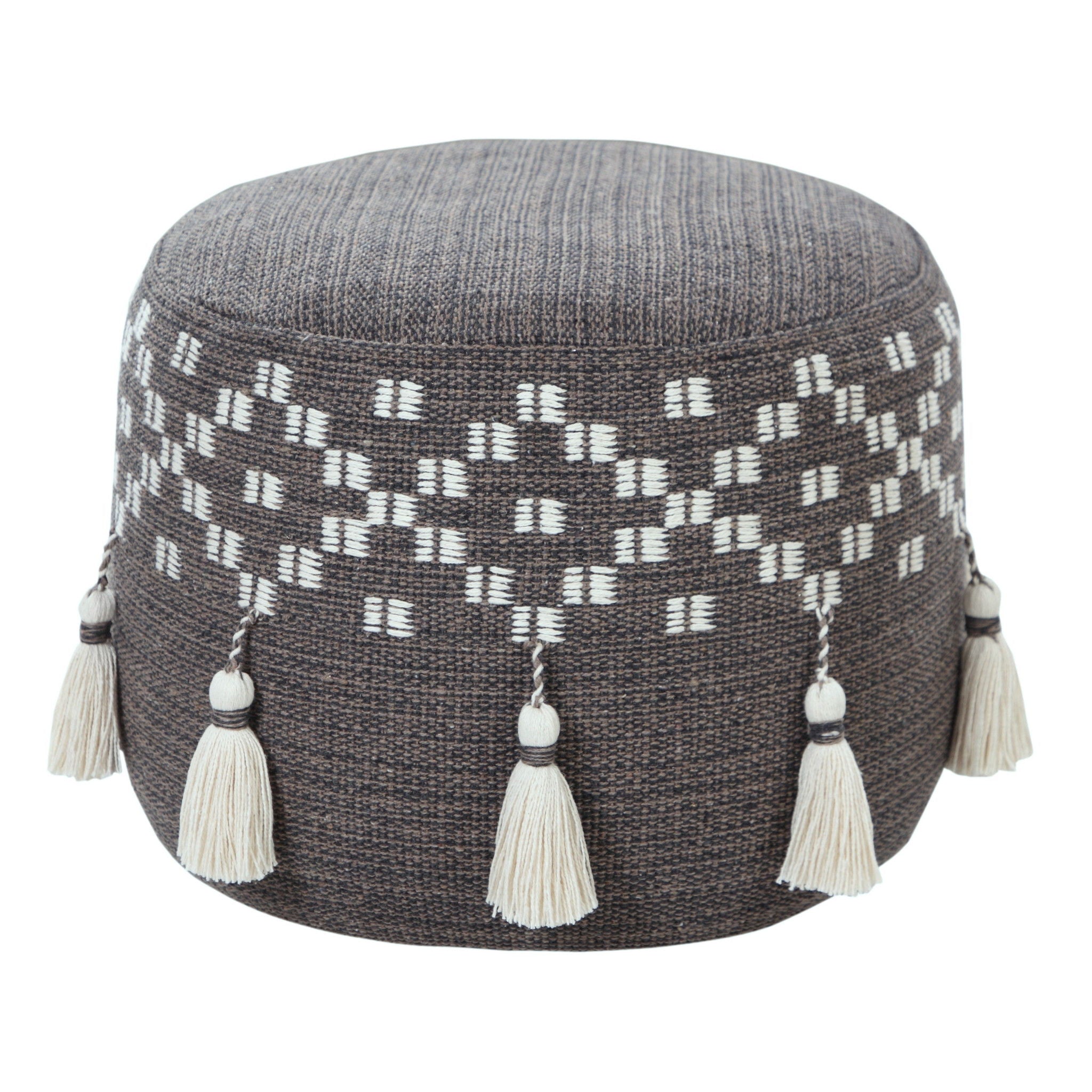 Round Cotton Ottoman - Gray