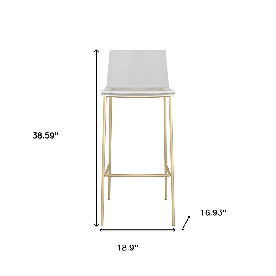 Plastic Low Back Bar Height Bar Chairs (Set of 2) - Clear / Gold