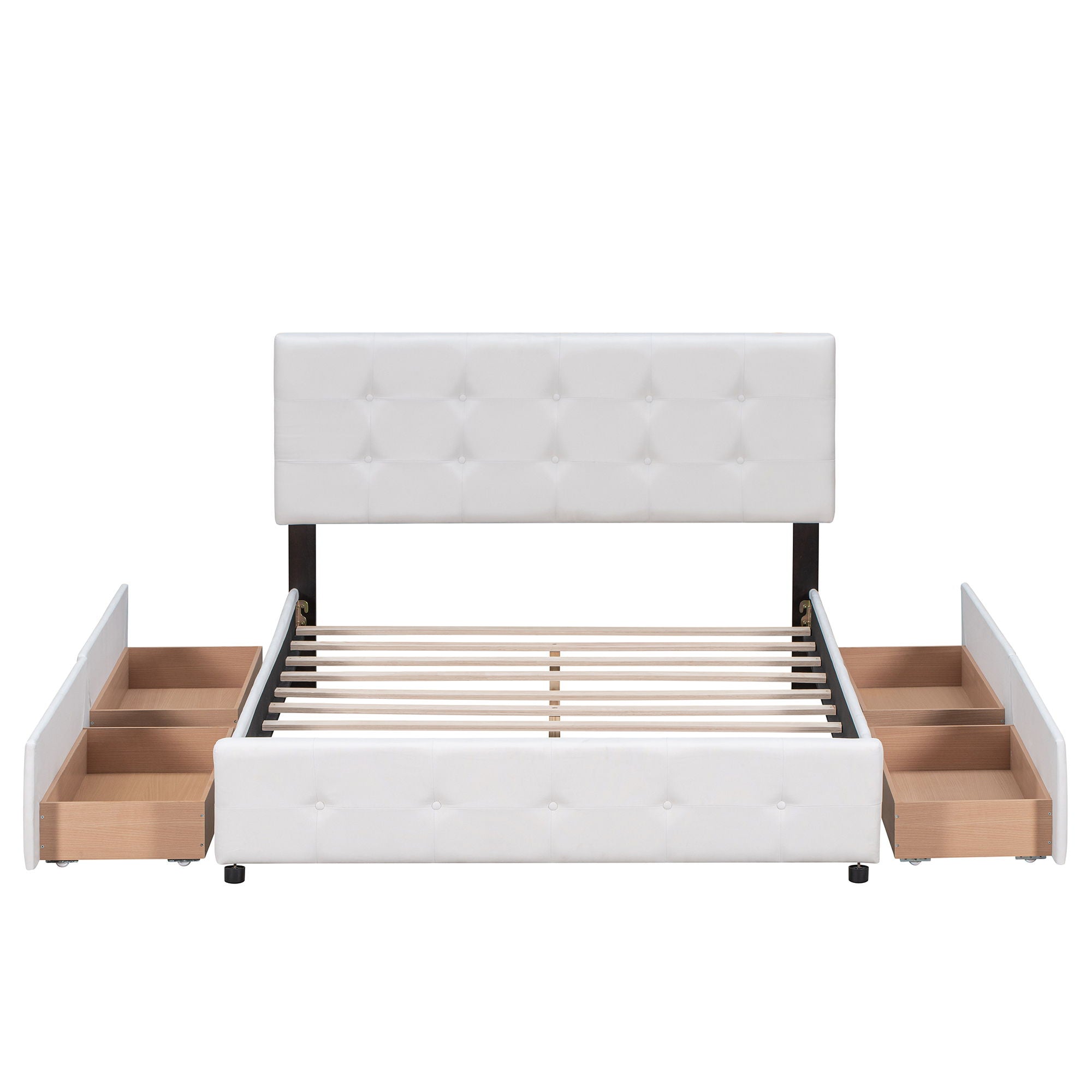 Upholstered Platform Bed With Classic Headboard And 4 Drawers, No Box Spring Needed