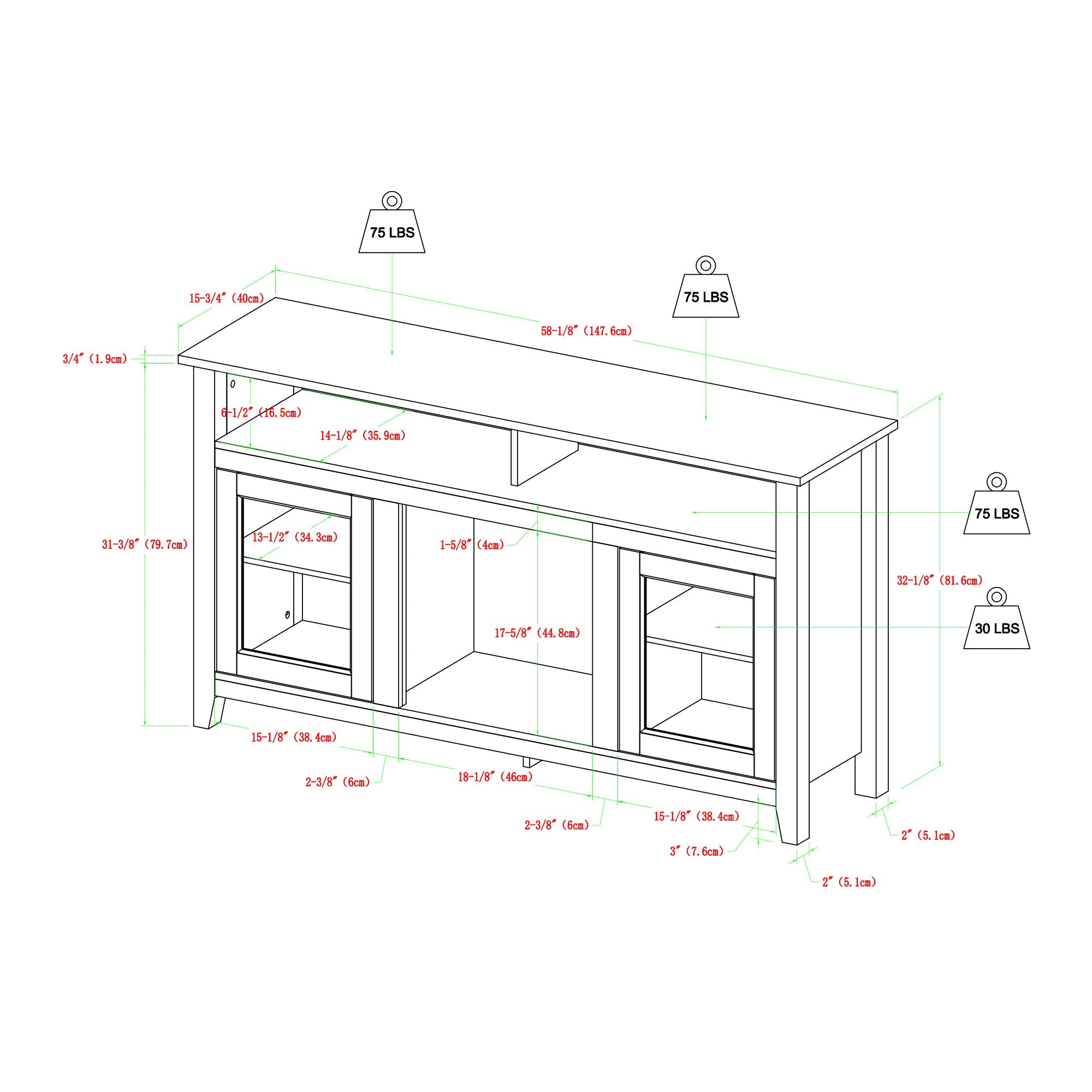 Classic Glass Door Fireplace Tall TV Stand For TVs Up To 65" - Driftwood