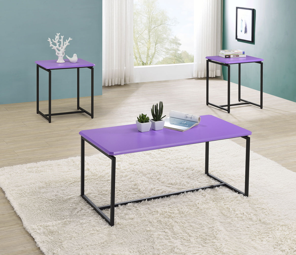 GT - 3 Piece Carbon Fiber Wrap Coffee Table And End Table (Set of 3) by Lilola Home | Bel Furniture