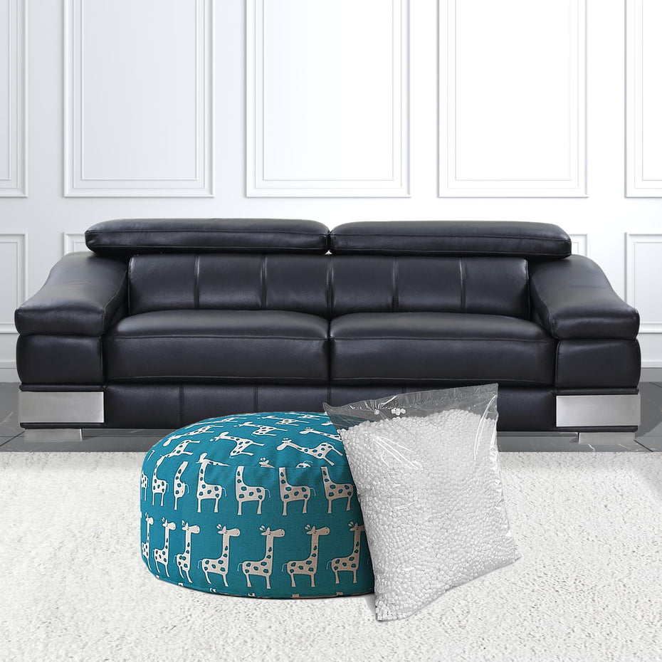 Cotton Round Giraffe Pouf Cover - Blue / White