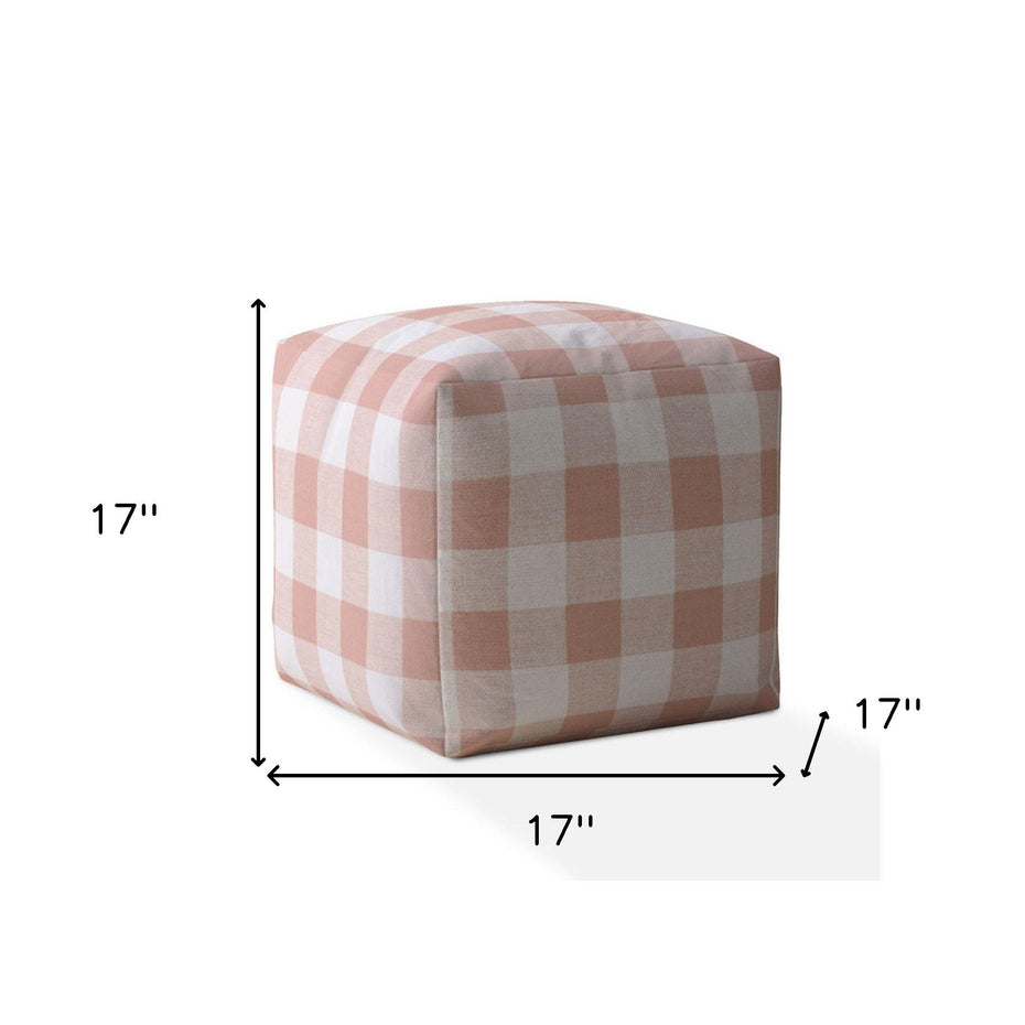 Cotton Gingham Pouf Cover - Pink / White