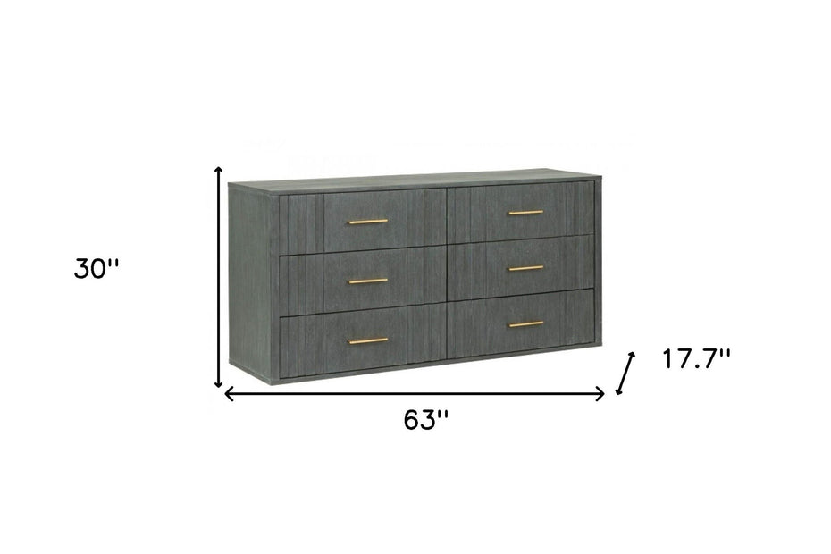 Solid Wood Six Drawer Dresser - Dark Gray